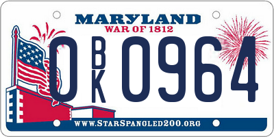 MD license plate 0BK0964