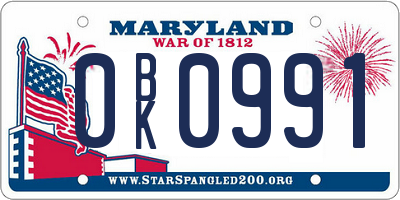 MD license plate 0BK0991
