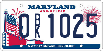 MD license plate 0BK1025