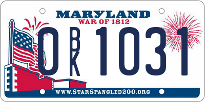 MD license plate 0BK1031
