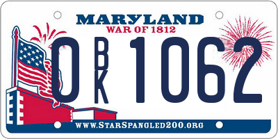 MD license plate 0BK1062