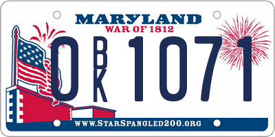 MD license plate 0BK1071