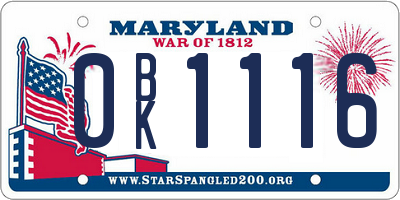 MD license plate 0BK1116