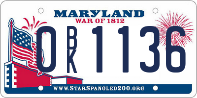 MD license plate 0BK1136