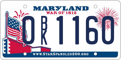 MD license plate 0BK1160