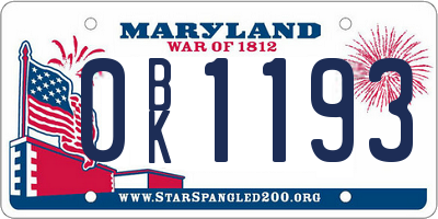 MD license plate 0BK1193