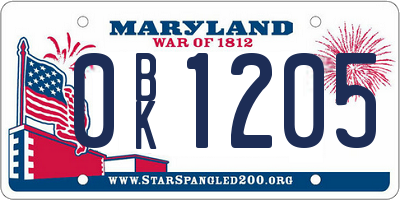 MD license plate 0BK1205