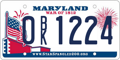 MD license plate 0BK1224