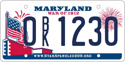 MD license plate 0BK1230