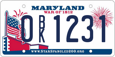 MD license plate 0BK1231