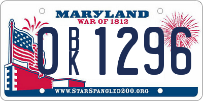 MD license plate 0BK1296