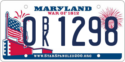 MD license plate 0BK1298