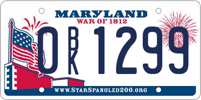 MD license plate 0BK1299