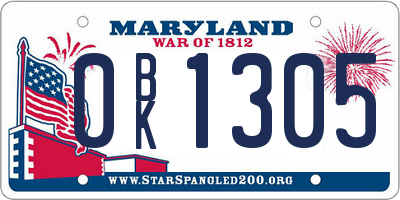 MD license plate 0BK1305