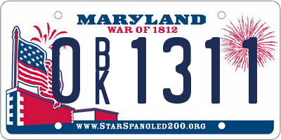 MD license plate 0BK1311