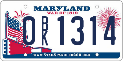 MD license plate 0BK1314