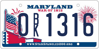 MD license plate 0BK1316