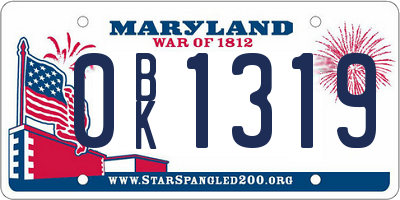 MD license plate 0BK1319
