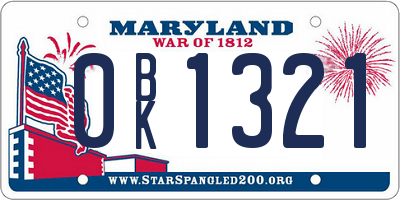 MD license plate 0BK1321