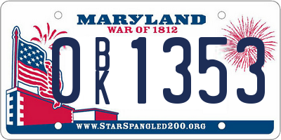 MD license plate 0BK1353