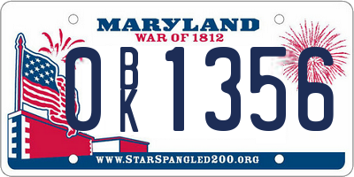 MD license plate 0BK1356
