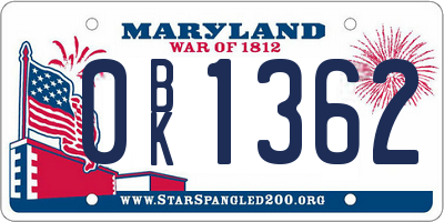 MD license plate 0BK1362
