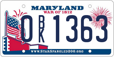 MD license plate 0BK1363