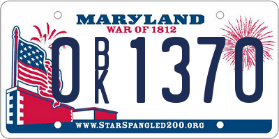 MD license plate 0BK1370