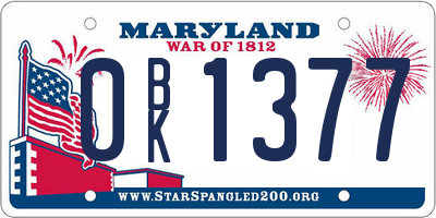 MD license plate 0BK1377
