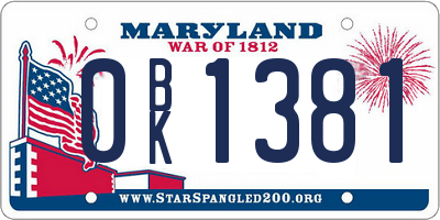 MD license plate 0BK1381