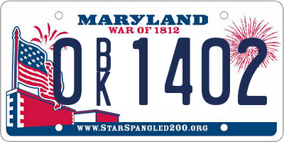 MD license plate 0BK1402