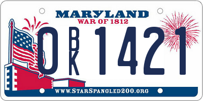 MD license plate 0BK1421