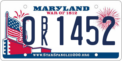 MD license plate 0BK1452