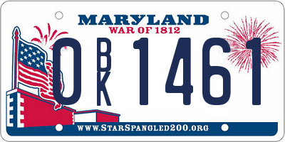 MD license plate 0BK1461