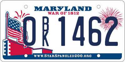 MD license plate 0BK1462