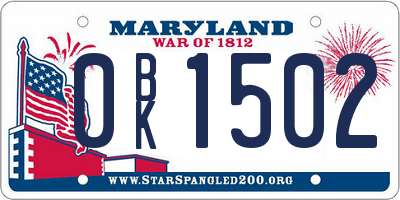 MD license plate 0BK1502