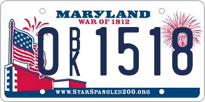 MD license plate 0BK1518