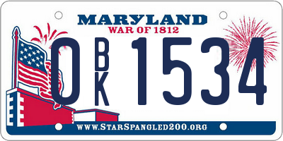 MD license plate 0BK1534