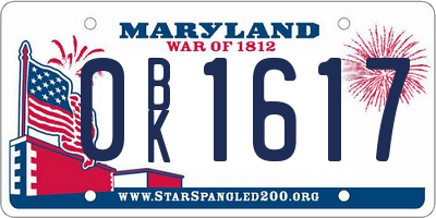 MD license plate 0BK1617