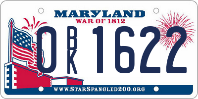MD license plate 0BK1622
