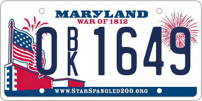 MD license plate 0BK1649