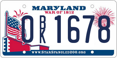 MD license plate 0BK1678