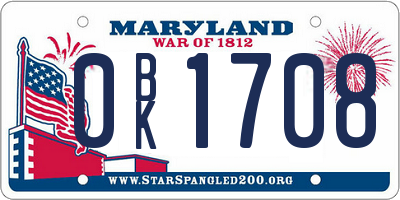 MD license plate 0BK1708
