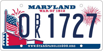 MD license plate 0BK1727
