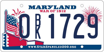 MD license plate 0BK1729