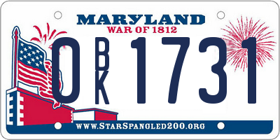 MD license plate 0BK1731