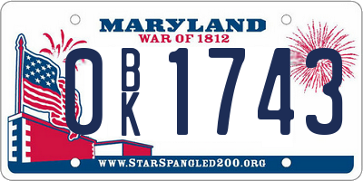 MD license plate 0BK1743