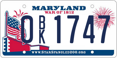 MD license plate 0BK1747