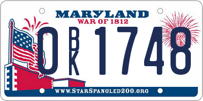 MD license plate 0BK1748