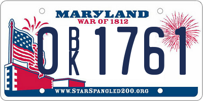 MD license plate 0BK1761